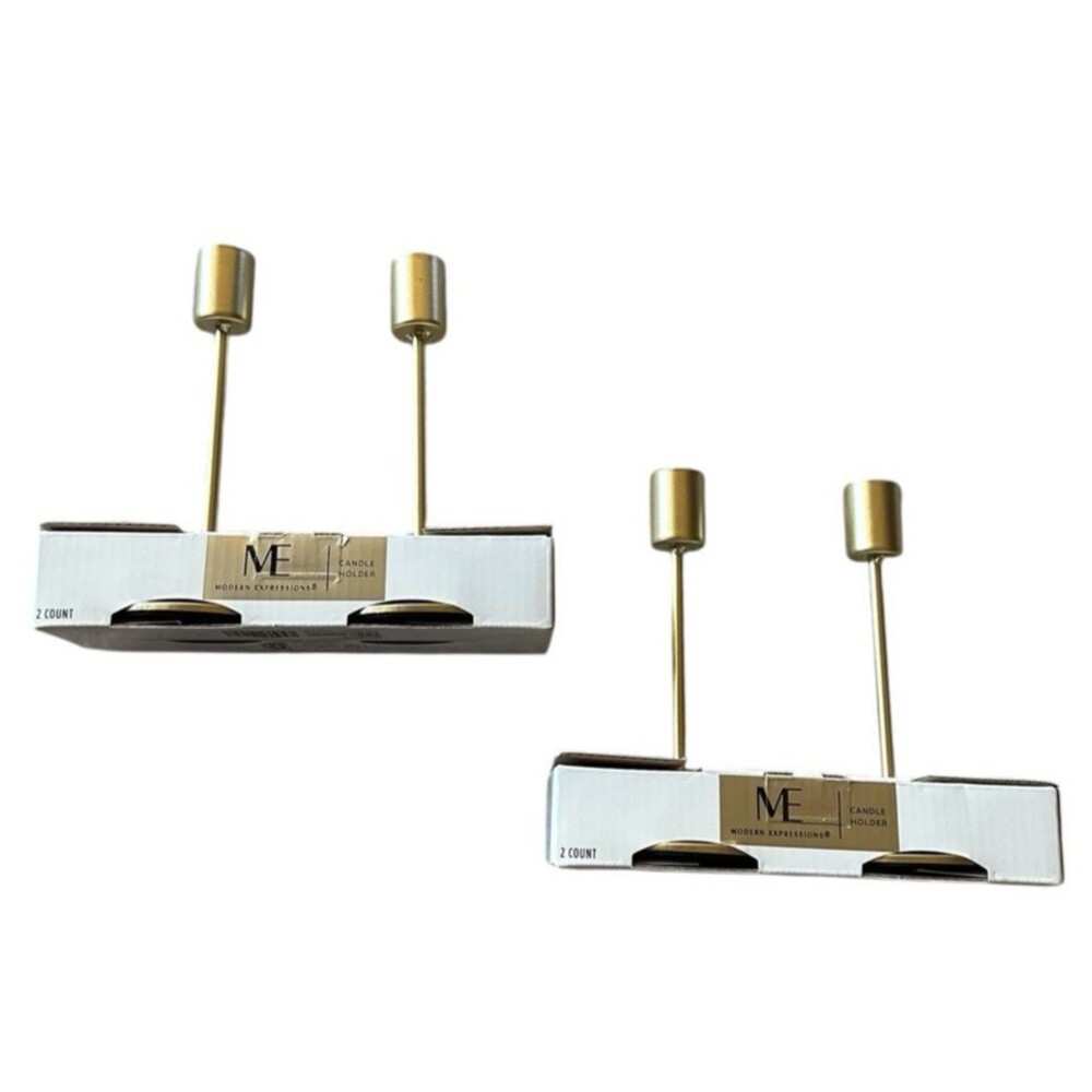 NEW Bundle Modern Expressions Gold Tone Candle Holders Candlesticks 4 Total